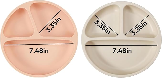 PandaEar 2 Pack Silicone Divided Suction Plates with 2 Spoons 2 Forks for Babies & Toddlers | Baby Led Weaning Supplies Self Feeding Eating Utensils | BPA-Free Silicone Baby Feeding Set -Pink & Linen