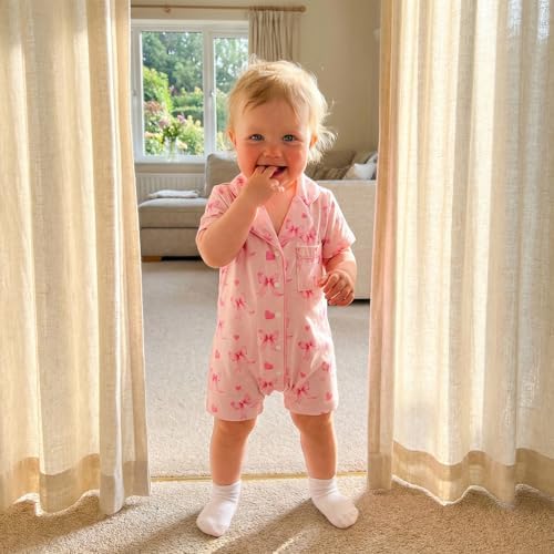 Kuriozud Baby Girl Boy Romper Pajamas Onesie Short Sleeve Button Down Pjs - Image 2