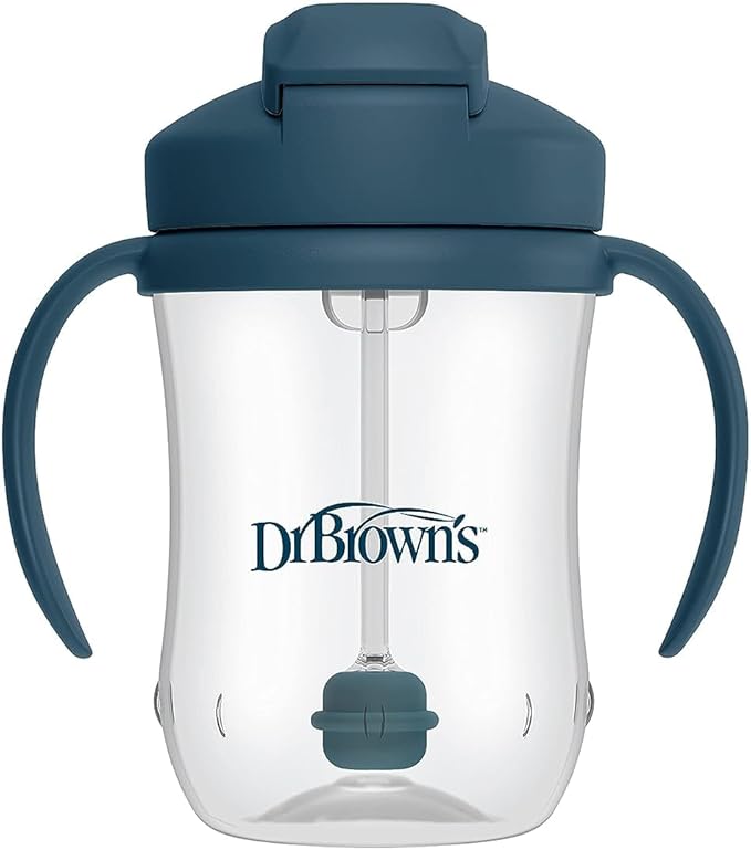 Dr. Brown's Milestones Baby's First Straw Cup, Training Cup with Weighted Straw, 9oz/270mL, Dark Blue, BPA Free, 6m+