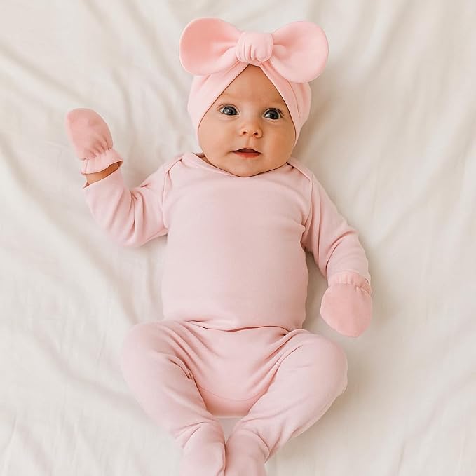 LIDHAY 4PCS Newborn Baby Hospital Hats Beanie Bow Infant Caps Cotton Preemie - Image 4