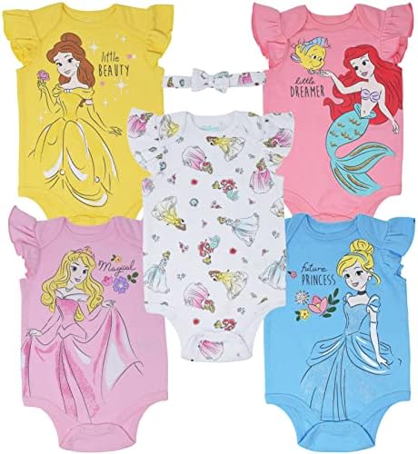 Disney Princess Ariel Cinderella Aurora Baby Girls Bodysuits and Headband by Disney