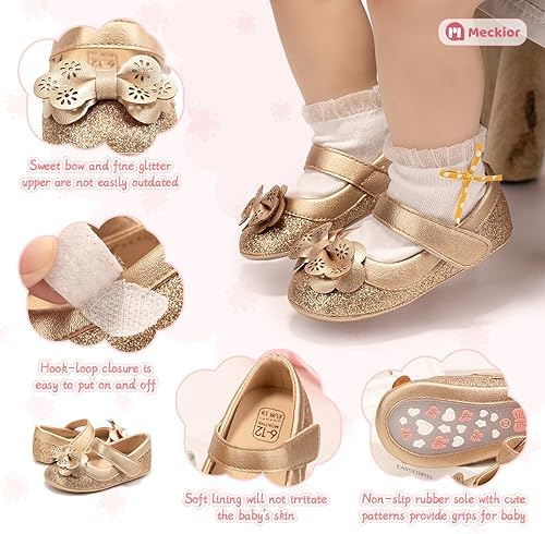 Meckior Infant Baby Girls Soft Sole Bowknot Princess Wedding Dress Mary Jane - Image 6