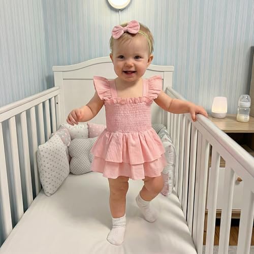 Newborn Baby Girls Summer Clothes Ruffle Sleeveless Pleated Smocked Bubble - Image 4