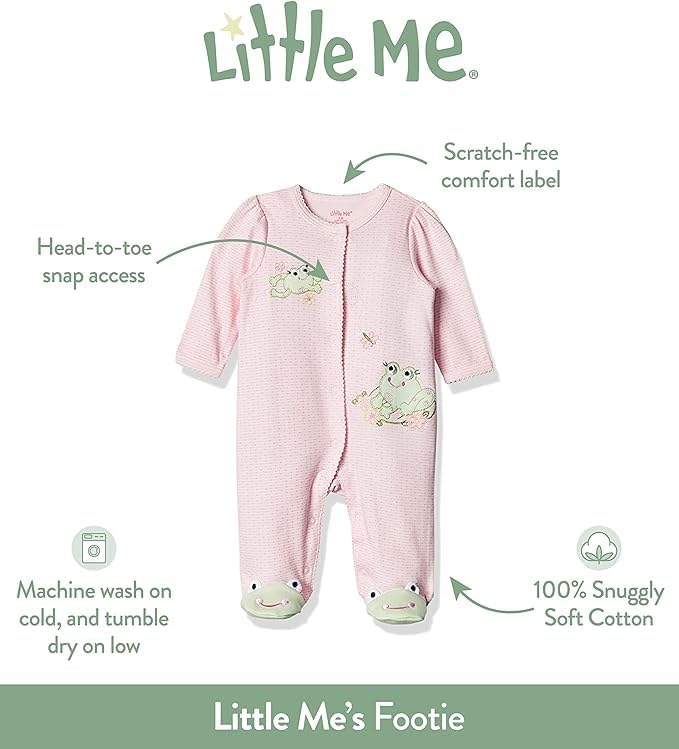Little Me Clothes for Baby Girls' 100% Cotton Scratch-Free Tag Footie Sleeper - Image 3