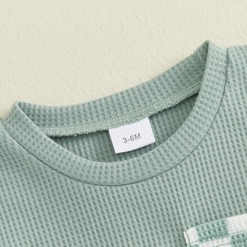 Newborn Baby Boy Girl Clothes Checkered Plaid Romper Waffle Knit Short Sleeve - Image 5