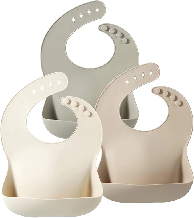 PandaEar Set of 3 Silicone Baby Bibs, Waterproof Soft Adjustable Bibs by PandaEar