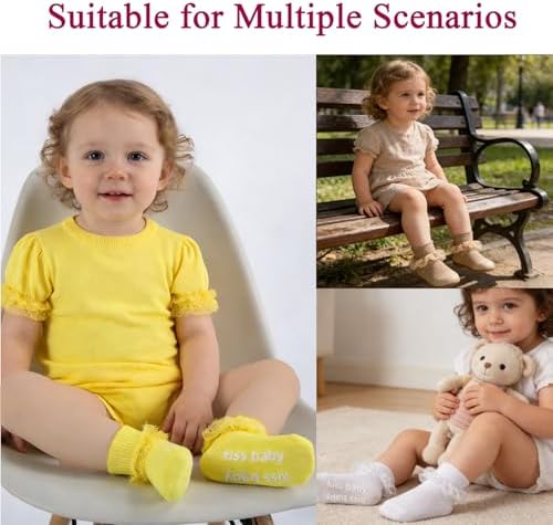 Baby Girl Ruffle Socks with Grips Lace Frilly Ankle Dress Socks - Image 5