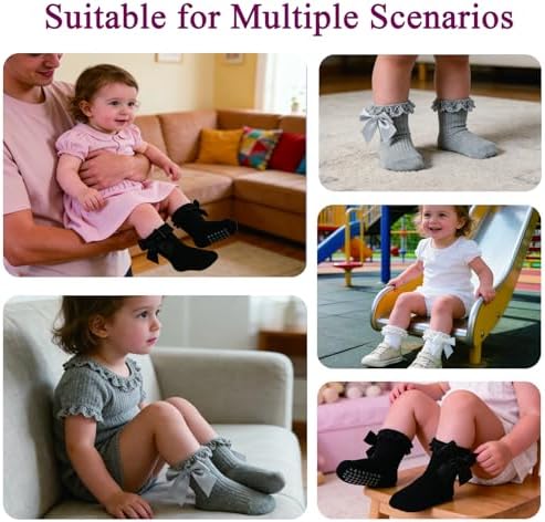 Baby Girl Socks, Ruffle Grip Bows, Toddler Newborn Infant, 6 Pairs - Image 6