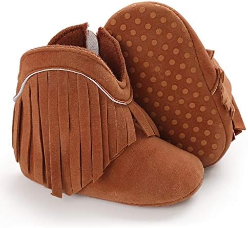 SOFMUO Suede Fringe Baby Cowboy Boots Side Zipper Non Slip Infant Booties by SOFMUO