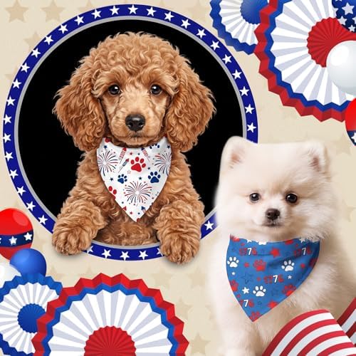50 Pcs 4th of July Dog Bandanas Bulk Patriotic Paw Prints Pattern - Image 2