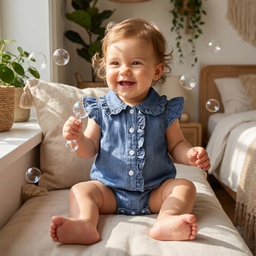 Baby Girl Denim Outfit Button Romper Jean Jumpsuit Shorts Overalls Toddler - Image 2