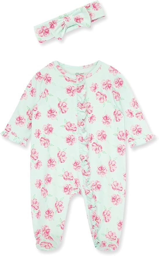 Little Me Clothes for Baby Girls 100% Cotton 2Pc Zipper Closure Footie and by LittleMeChildrensApparel