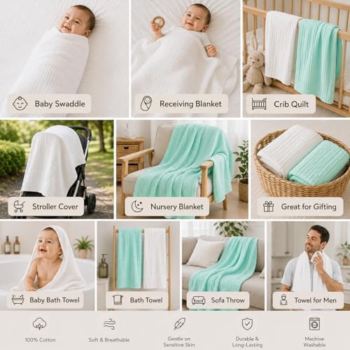 Aablexema Muslin Baby Blanket 6-Layer 43"x43" - Image 5