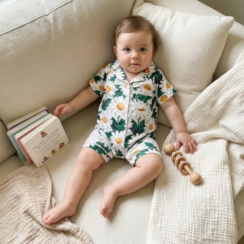 Kuriozud Baby Girl Boy Romper Pajamas Onesie Short Sleeve Button Down Pjs - Image 2