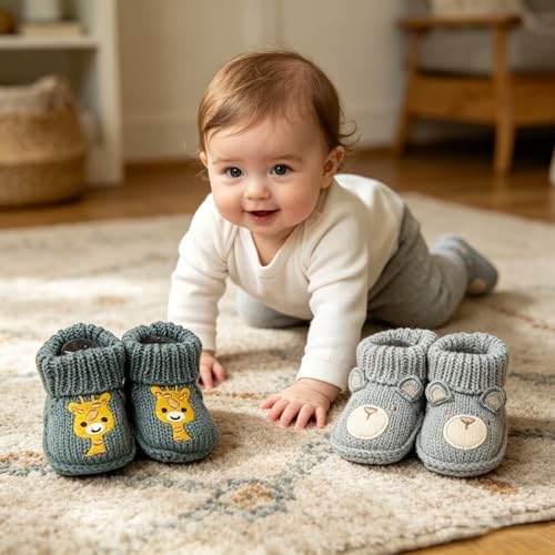 2 pairs Cute Knit Animal Baby Booties - Image 2