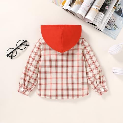 YOUNGER STAR Toddler Kids Boys Girls Flannel Hooded Plaid Shirt Button Baby Red - Image 3