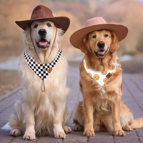 JarThenaAMCS 2Pcs One Happy Dude Dog Bandana Boho Smile Face Checkerboard Print - Image 5