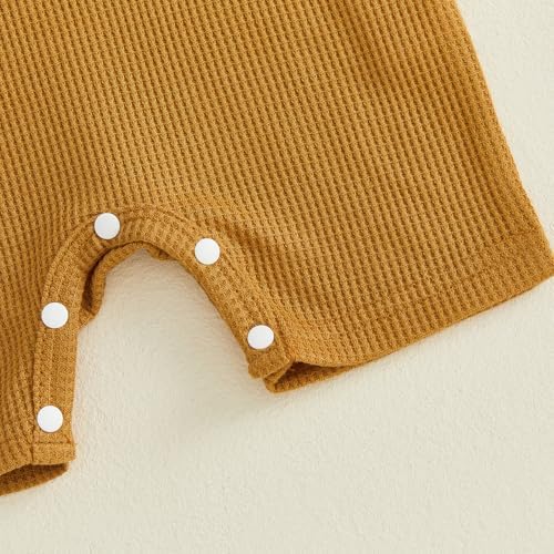 Newborn Baby Boy Girl Clothes Checkered Plaid Romper Waffle Knit Short Sleeve - Image 7