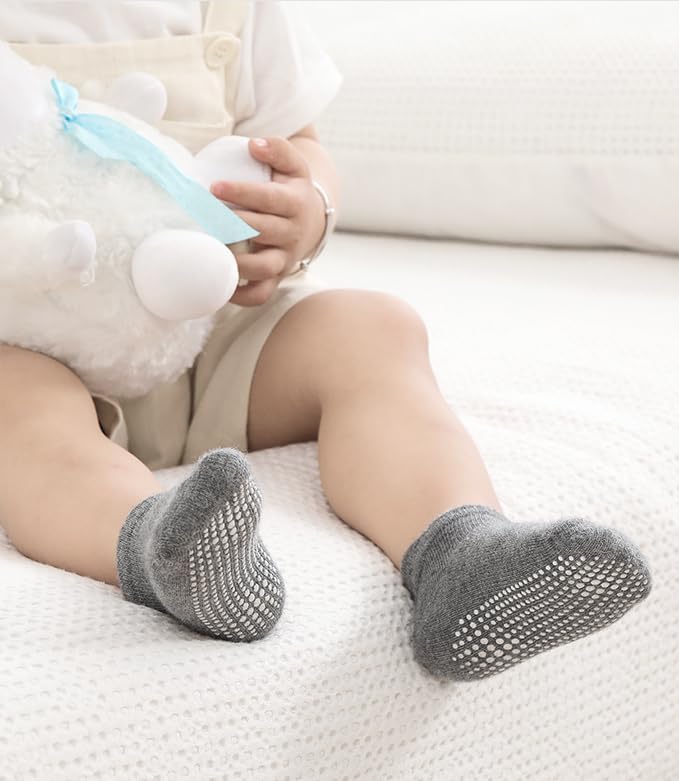 Baby Non Slip Grip Ankle Socks for Infants Toddlers Kids Boys Girls 9 Pack | - Image 4