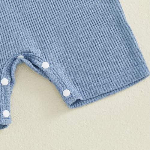 Newborn Baby Boy Girl Clothes Checkered Plaid Romper Waffle Knit Short Sleeve - Image 7