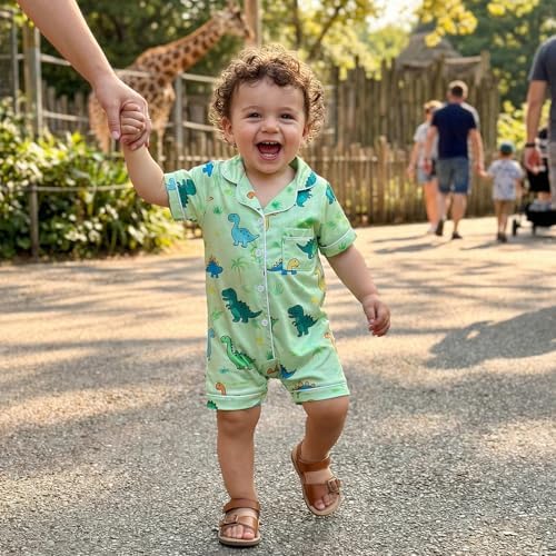 Kuriozud Baby Girl Boy Romper Pajamas Onesie Short Sleeve Button Down Pjs - Image 3