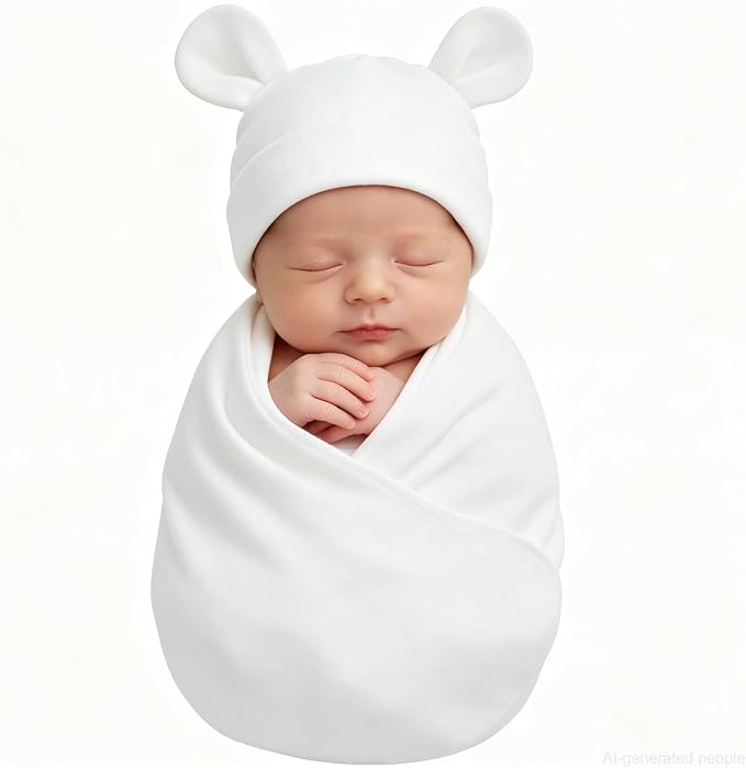 Unisex Baby Swaddle Wrap with Hat Set - Image 2