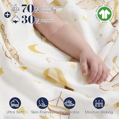 PHF Muslin Swaddle Blankets for Newborn, Large 47x 47 Inches 4 Pack Organic - Image 2