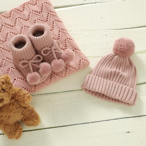 Baby Hats and Booties Set Newborn Knit Pompom Beanie Caps Shoes Winter - Image 2