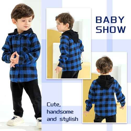 YOUNGER STAR Toddler Kids Boys Girls Flannel Hooded Plaid Shirt Button Baby Red - Image 4