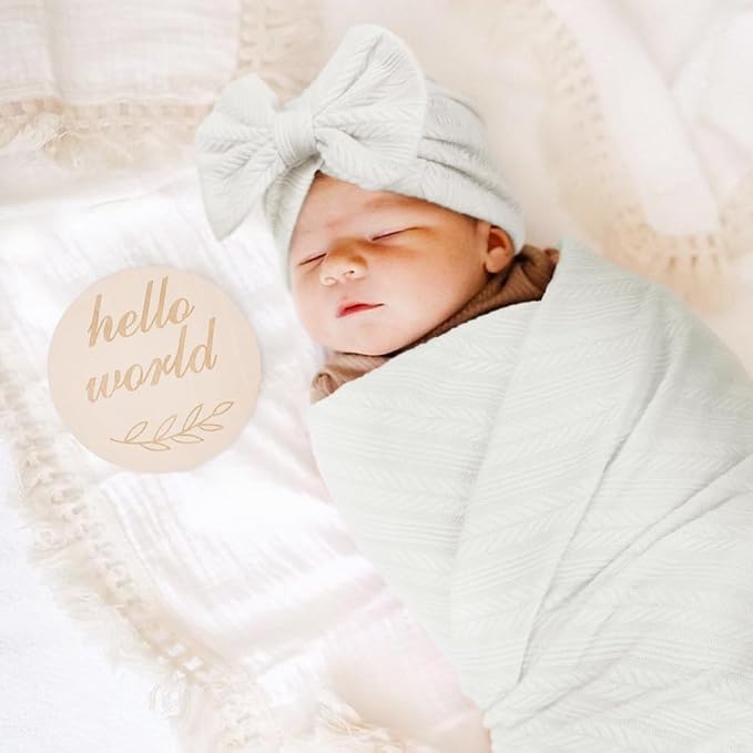 AQOKKA Newborn Receiving Blanket Wheat Ear Bow Hat Hairband Set - Image 5