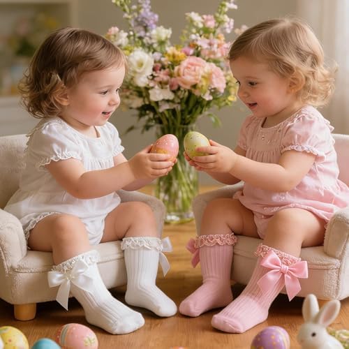 Baby Girl Socks, Ruffle Grip Bows, Toddler Newborn Infant, 6 Pairs - Image 3