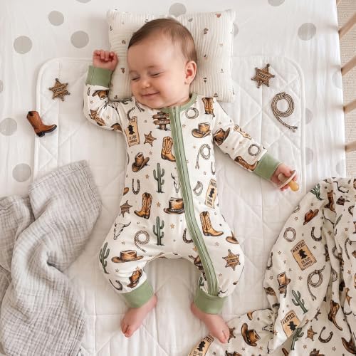 Western Baby Cowboy Clothes Neutral Zipped Fall Romper Outfit - Image 4