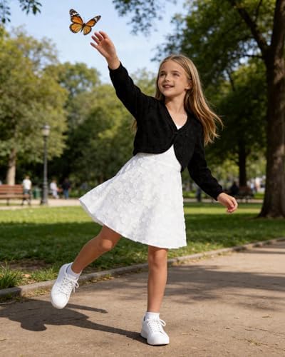 Girls Cardigan, Girls Bolero Shrug Sweater, Kids Knit Hollow Out Long Sleeve - Image 4