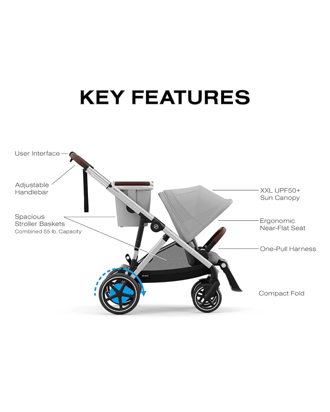 Cybex e-Gazelle S Electronic Assist Stroller – Gazelle S Single-to-Double Electric Stroller, Smart Assist, Rocking Mode, 20+ Configurations & Compact Fold, Silver Frame with Stone Grey Seat