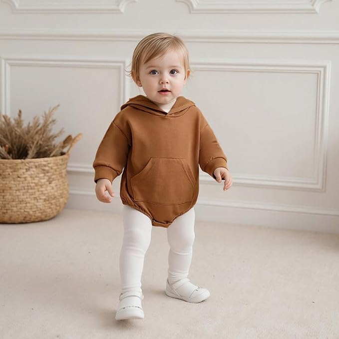 Newborn Baby Girl Boy Hoodie Romper Solid Long Sleeve Hooded Sweatshirt - Image 4