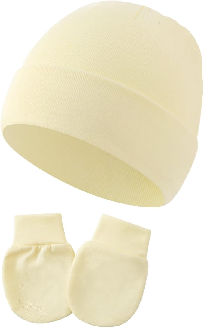 Newborn Hats Mittens Set Cute Baby Girls Boys Cotton Beanie hat Gloves by Wxllzlife