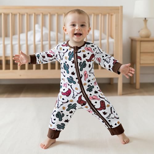 Western Baby Cowboy Clothes Neutral Zipped Fall Romper Outfit - Image 5