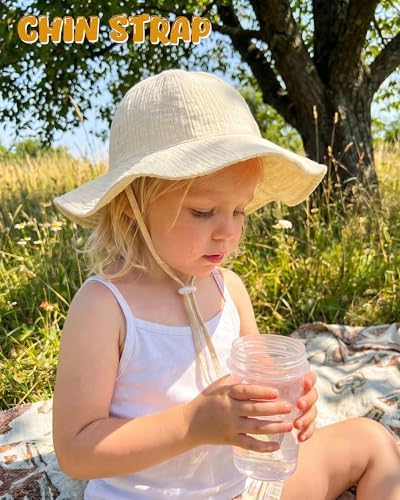 HONGTEYA Baby Sun Hat Muslin Wide Brim Toddler Girl Beach Bucket Hat - Image 6