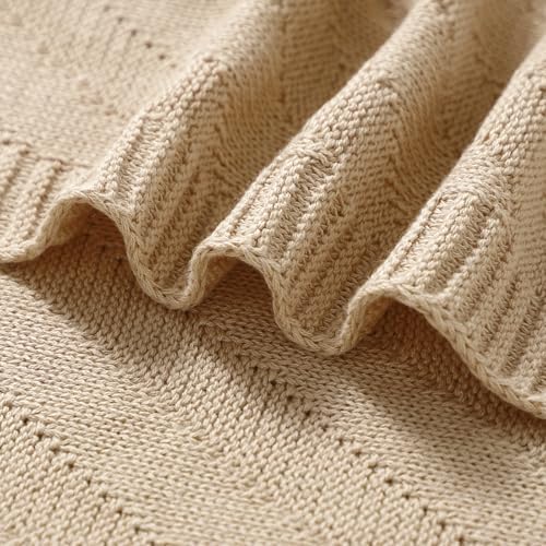 Avibae Knitted Baby Throw Blanket, Solid Color Swaddling Receiving Blanket - Image 4