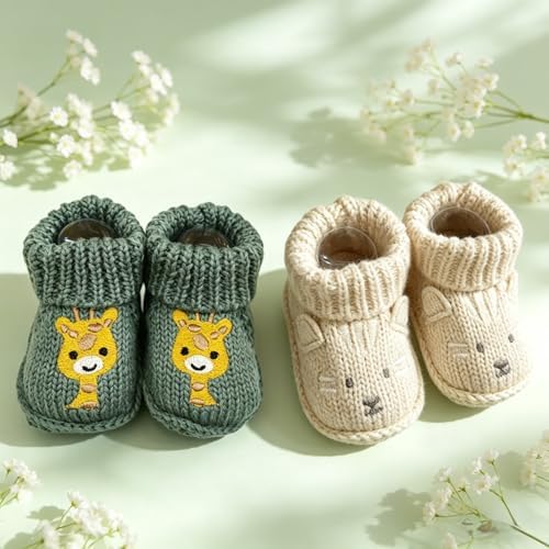 2 pairs Cute Knit Animal Baby Booties - Image 4