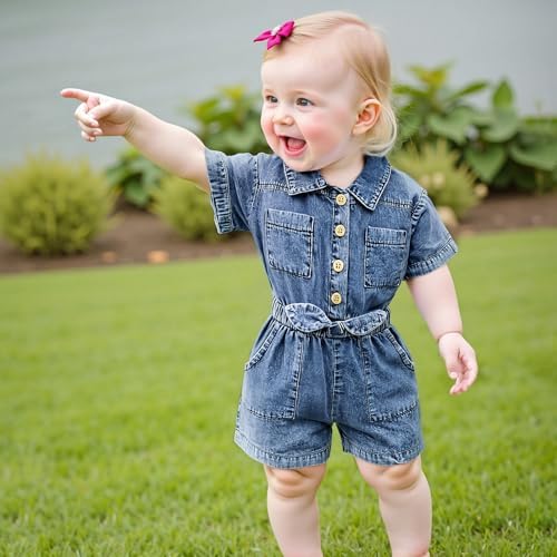 Baby Girl Denim Outfit Button Romper Jean Jumpsuit Shorts Overalls Toddler - Image 4