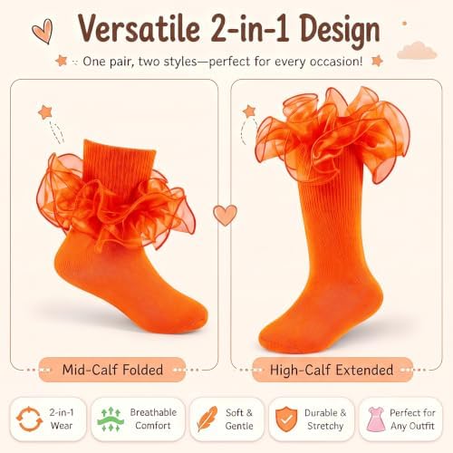 Girls Ruffle Socks Double Lace Turn Cuff Frilly Church Dress Socks - Image 5