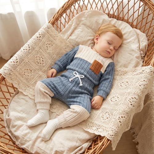 Giraropa Newborn Baby Boy Clothes Rib Knit Romper Jumpsuit Solid Sweater - Image 3