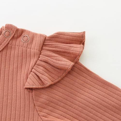 Baby Girl Knit Ruffle Outfit Clothes Ribbed 100% Organic Cotton Solid Color - Image 4