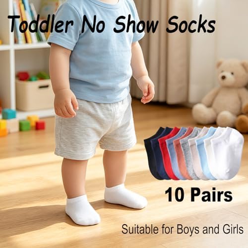 Toddler No Show Socks 10 Pairs Cotton Non Slip Baby Socks - Image 7