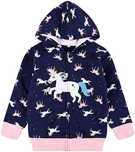 Baby Girl Zip-up Jacket Rainbow Unicorn Cotton Hoodie Sweatshirt Toddler Fall by Popshion