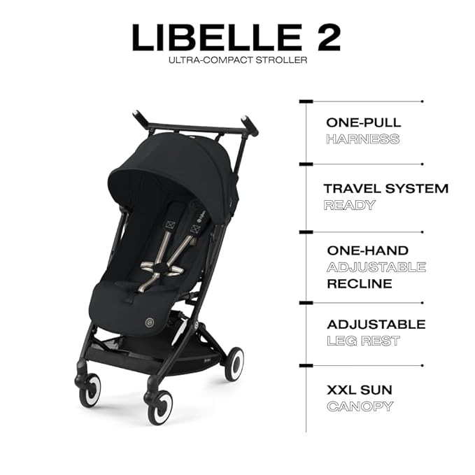 Cybex Libelle 2 Travel pockit Baby Stroller - Lightweight Carry-On Travel Stroller for Airplane with One-Hand Recline, Compatible with CYBEX Car Seats, Magic Black
