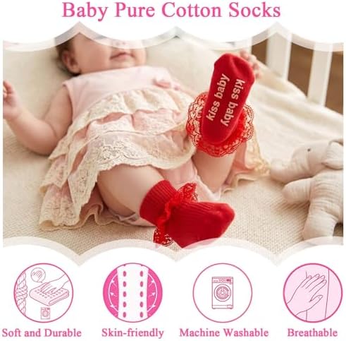 Baby Girl Ruffle Socks with Grips Lace Frilly Ankle Dress Socks - Image 4