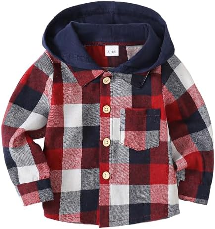 Toddler Baby Boy Long Sleeve Shirt Flannel Buffalo Plaid Shirts Button Down by KimiBear