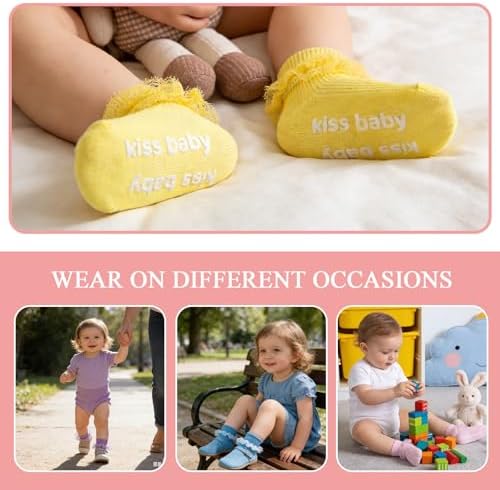 Baby Girl Ruffle Socks with Grips Lace Frilly Ankle Dress Socks - Image 5